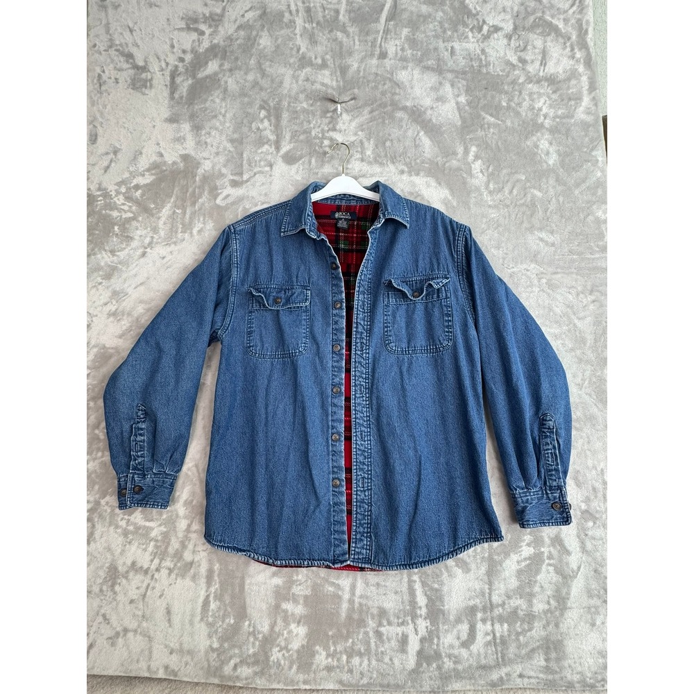 Boca Classics Mens Denim Shirt Jacket Plaid Lined Button‎ Up Casual Work Size M
